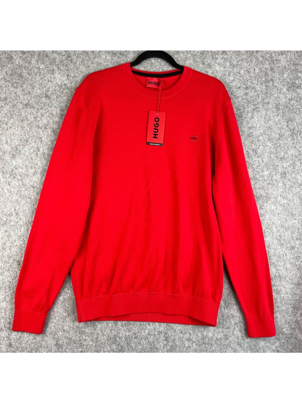 Hugo Boss Sweater Mens XL Red Crew Neck Pullover Long Sleeve Knit Eco Preppy NWT